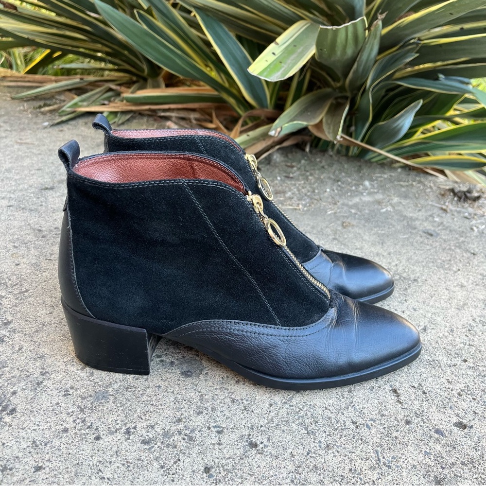 Hispanitas Women’s Boots Black Suede Leather Gold Minimalist Sleek Size 41